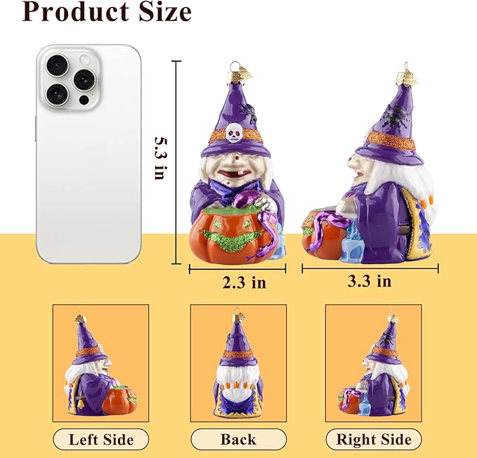 Halloween Ornaments,Purple Evil Witch Hanging Ornaments,Halloween Tree Decorations,Glass Blown Christmas Ornaments for Party Xmas Tree Holiday Home Decorations Gifts