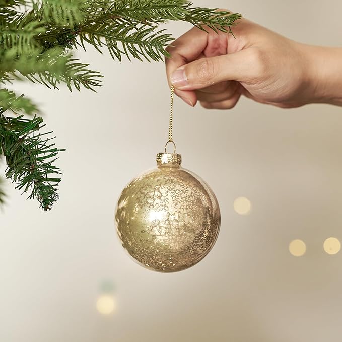 DN DECONATION Christmas Decorations Gold Mercury Glass Ball Ornaments Set of 12, 3.14” Matte Christmas Balls for Xmas Tree Decorations, Holiday Party Decor, Wedding Anniversary Ornament Gift
