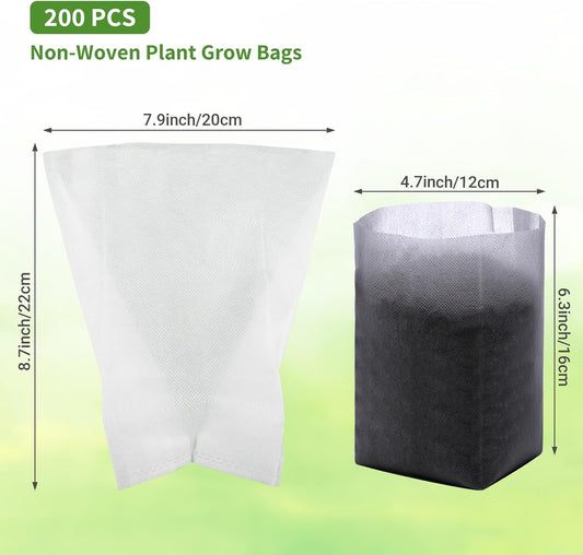 GREANER 200 PCS Nursery Grow Bags, 7.8x8.6 inch Fabric Seedling Plant Grow Bags, Vegetables Fabric Plant Pots for Gardening Seed Starts - White