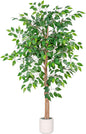 5FT Artificial Ficus Tree with White Planter, Realistic Faux Silk Indoor Outdoor Plant for Home Office Living Room, Porch, Garden Decor