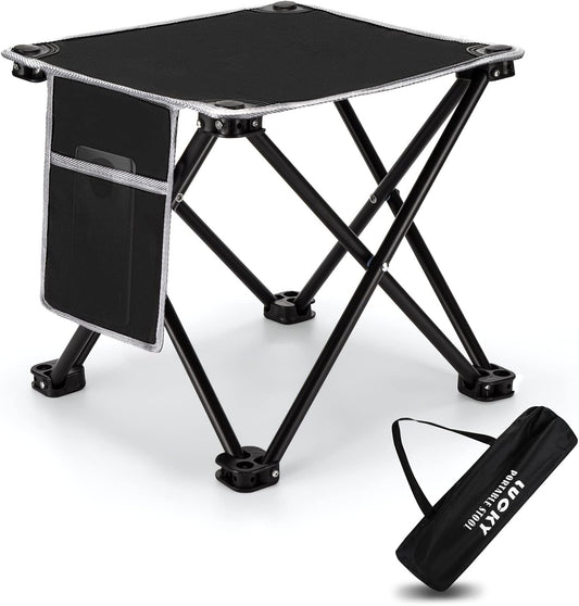 Portable Camping Stool with Side Pocket Camping Seat 12.5in Foldable Comfortable Widening Heightening for Travel Camping Fishing Hiking Gardening Picnic Beach BBQ Outdoor