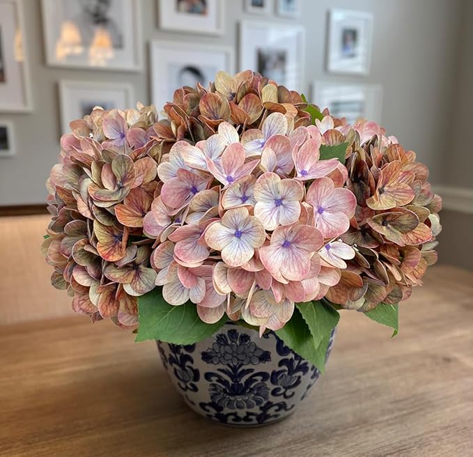 4PCS Latex Faux Real Touch Hydrangea Artificial Flowers，23 inch Fall Brown Fake Silk Hydrangeas，Soft Hydrangeas with Long Stems & Leaves - Mix Fall