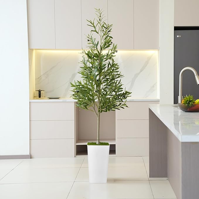 Artificial Olive Tree 6ft - Realistic Tall Fake Plants for Office Living Room Bedroom Home Decor Indoor - Faux Floor Green Silk House Corner Large Potted Plants