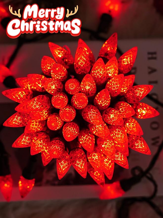 2 Pack C6 Christmas Lights Outdoor Indoor, Total 200 LED 66 FT Connectable Christmas String Lights with Timer & 13 Modes, Waterproof Twinkle Light for Xmas Tree Yards Party Wedding Decorations (Red)