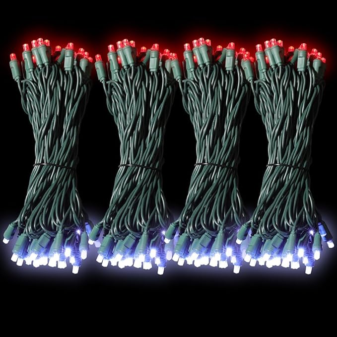 LAMPHOME 50L String Lights, LED Christmas Lights, 6" SPACING,Green Wire, Red and White