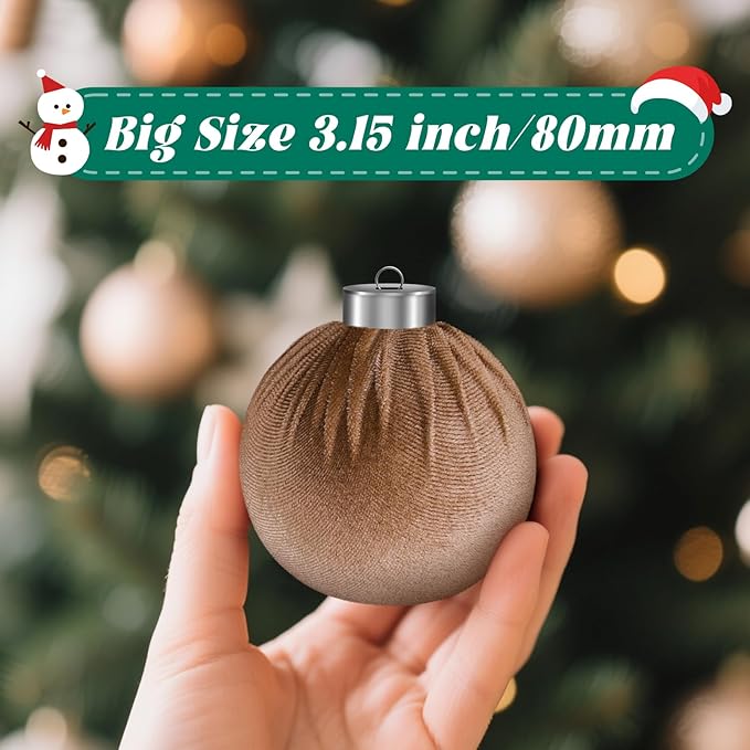 9 Pcs Christmas Tree Ornaments Set, 80mm/3.15in Large Velvet Christmas Balls for Xmas Tree Decorations Shatterproof Hanging Flocked Balls Ornaments Brown