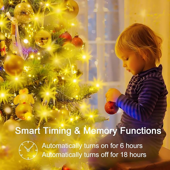 Christmas Tree Lights with Ring,6.6ft 400LED Fairy Light with Remote Control,16 Lines String Light,8 Modes,Timing Function,LED Light for 4-10ft Indoor and Outdoor Christmas Tree Decoration,Warm White