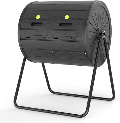 DRATO Compost Bin Outdoor 37.5 Gallon All-Season Dual Chamber Tumbling for Garden, Kitchen, Yard, Outdoor (Black)