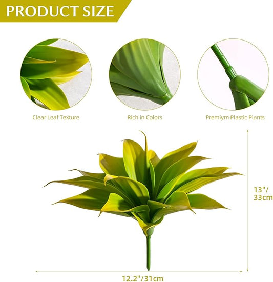 Fake Plants Artificial Agave Plants 13.8" Large UV Resistant Fake Agave Planters for Indoor and Outdoor Decorating Tropical Plant Succulents Greenery Indoor Decor (Yellow) 2Pack