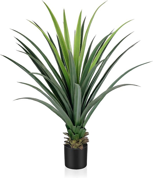 Agave Plant Artificial with 30 Leaves, Set of 1 Faux Spiked Agave Plants, 4ft Artificial Spiked Agave Plant for Indoor and Outdoor Decor, Perfect for Porch, Living Room, Bedroom, Patio and Office