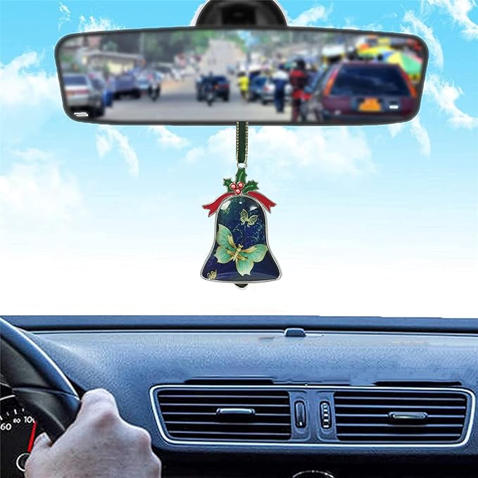 Pretty Butterfly Christmas Ornament Bell Pendant Decorative Metal Glass Hanging Christmas Bell Ornaments for Home Decoration Party Decor Butterfly