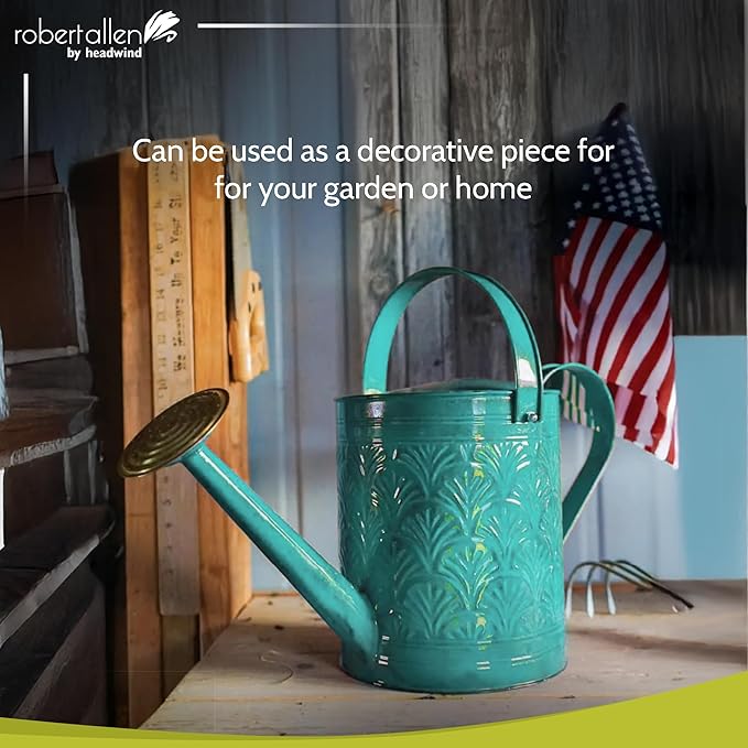 Headwind Aurora Surf Blue Metal Watering Can 2 Gallon – Galvanized Vintage Large Watering Metal Can for Indoor & Outdoor Garden Use by Robert Allen