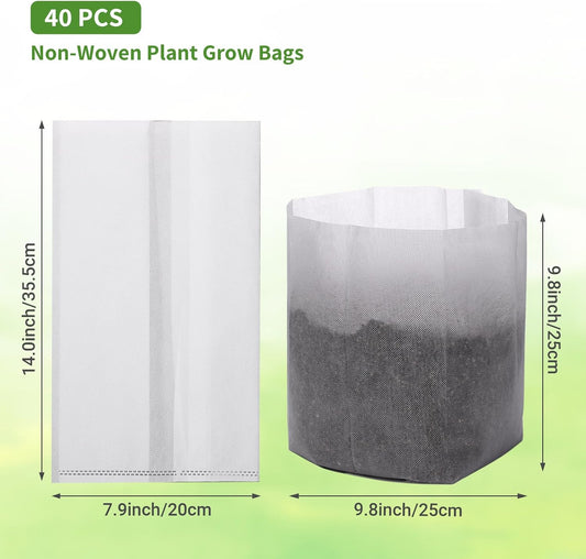GREANER Plant Nursery Bags, 40 PCS 15.7""x14.2"" Garden Bags to Grow Vegetables, Non-Woven Biodegradable Plant Pots for Gardening Seed Plant Bag, Potato, Flower, Tomato Plant Starts, White