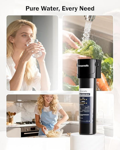 Dreamwills DS10 Under Sink Water Filter System, 1.3 GPM Direct Connect Kitchen Faucet Filtration, 3-Minute Tool-Free Install, Reduces Lead, Chlorine, Bad Taste, Retains Minerals, 1 Year