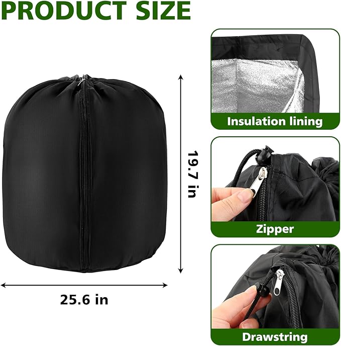 2 Pcs Plant Pot Covers for Winter Large Potted Plant Freeze Protection Cover Frost Jacket with Zipper Drawstring to Keep Outdoor Plants Flowers Shrubs Trees Warm (25.6" D x 19.7" H - Black)