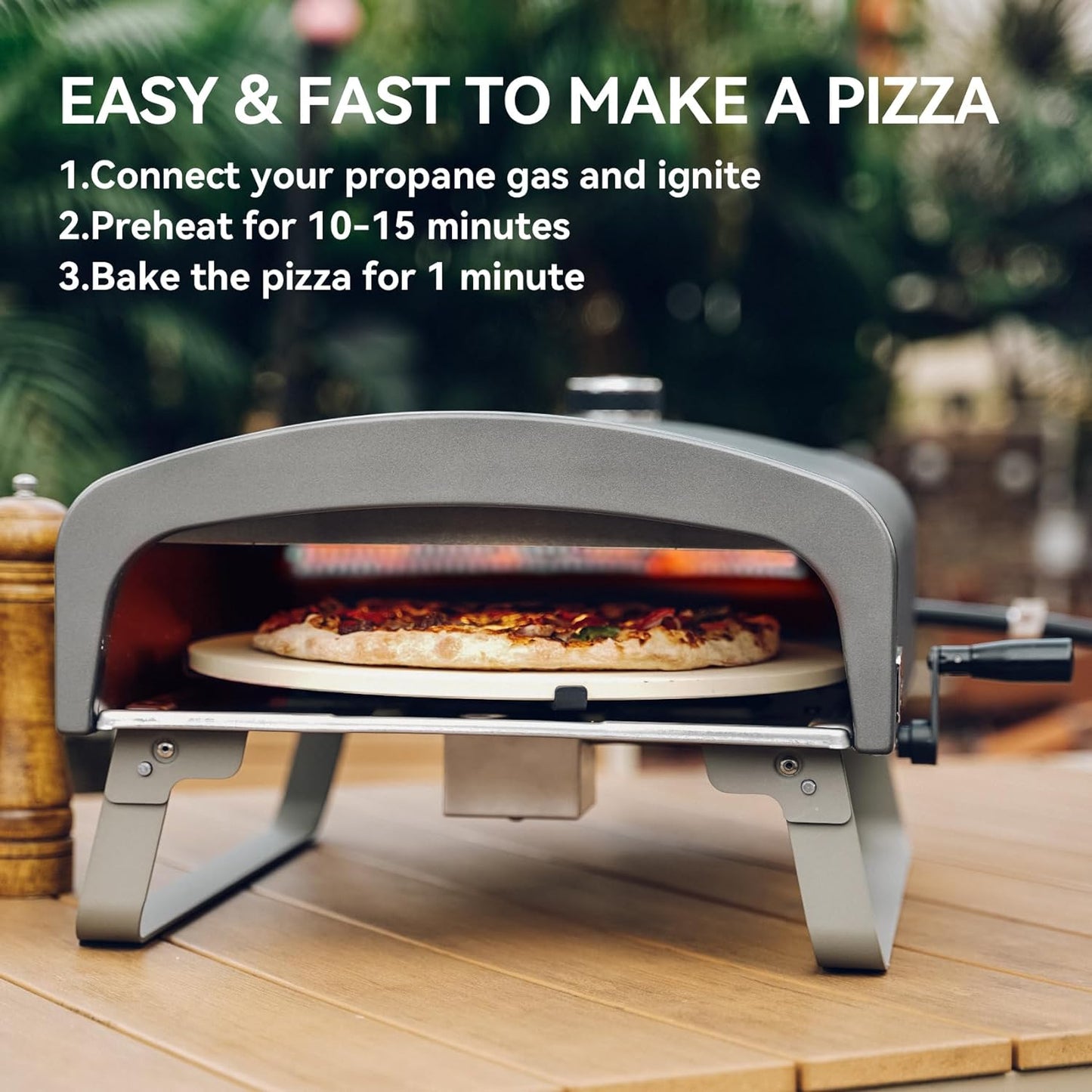 Q Pizza Portable Propane Pizza Oven with Manual Rotating Stone, Tabletop Gas Stove for Outdoor Kitchen, Gas Oven for Making Pizza, Bread, Steak, Pie, PS104