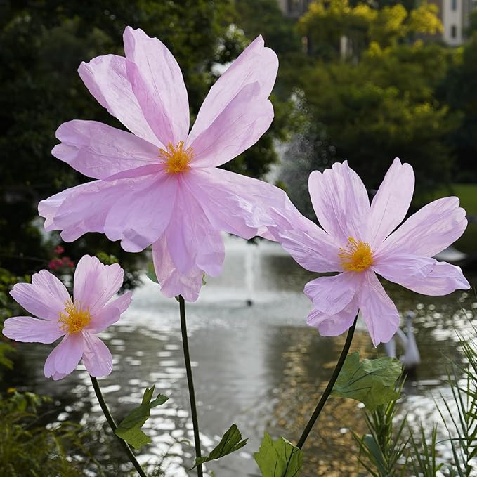 Artificial Giant Flowers for Decoration,Large Paper Daisies Flowers with Stems and Stands Base,Big Flower Decor for Wedding Birthday Party Garden, Party Banquet Background Decor (Pink)