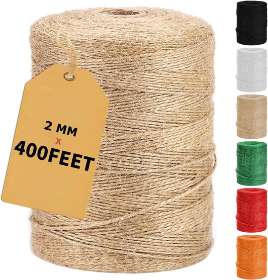 Vanhench 400Feet Natural Jute Twine String, Bulk Hemp Jute Rope Cord Twine for Crafts Gardening, Gift Wrapping, Arts & Crafts, Wedding Décor, Packing Material Burlap Ribbon, Christmas
