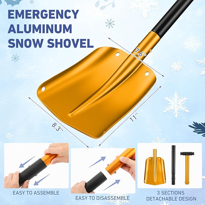 Gisafai 1 Pcs 34'' Detachable Emergency Snow Shovel for Car Aluminum Extendable Collapsible Snow Shovel Emergency Car Cleaning Equipment Suitable for Truck SUV Van Camp Outdoor (Gold)