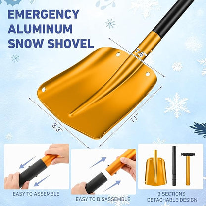Gisafai 1 Pcs 34'' Detachable Emergency Snow Shovel for Car Aluminum Extendable Collapsible Snow Shovel Emergency Car Cleaning Equipment Suitable for Truck SUV Van Camp Outdoor (Gold)