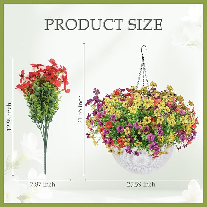 2 Sets of Artificial Hanging Plants Flowers Basket for Outdoor, 2 Sets Dry and Wet Separation Hanging Baskets, Suitable for Spring Summer Porches, Terraces, Courtyard Home Decoration