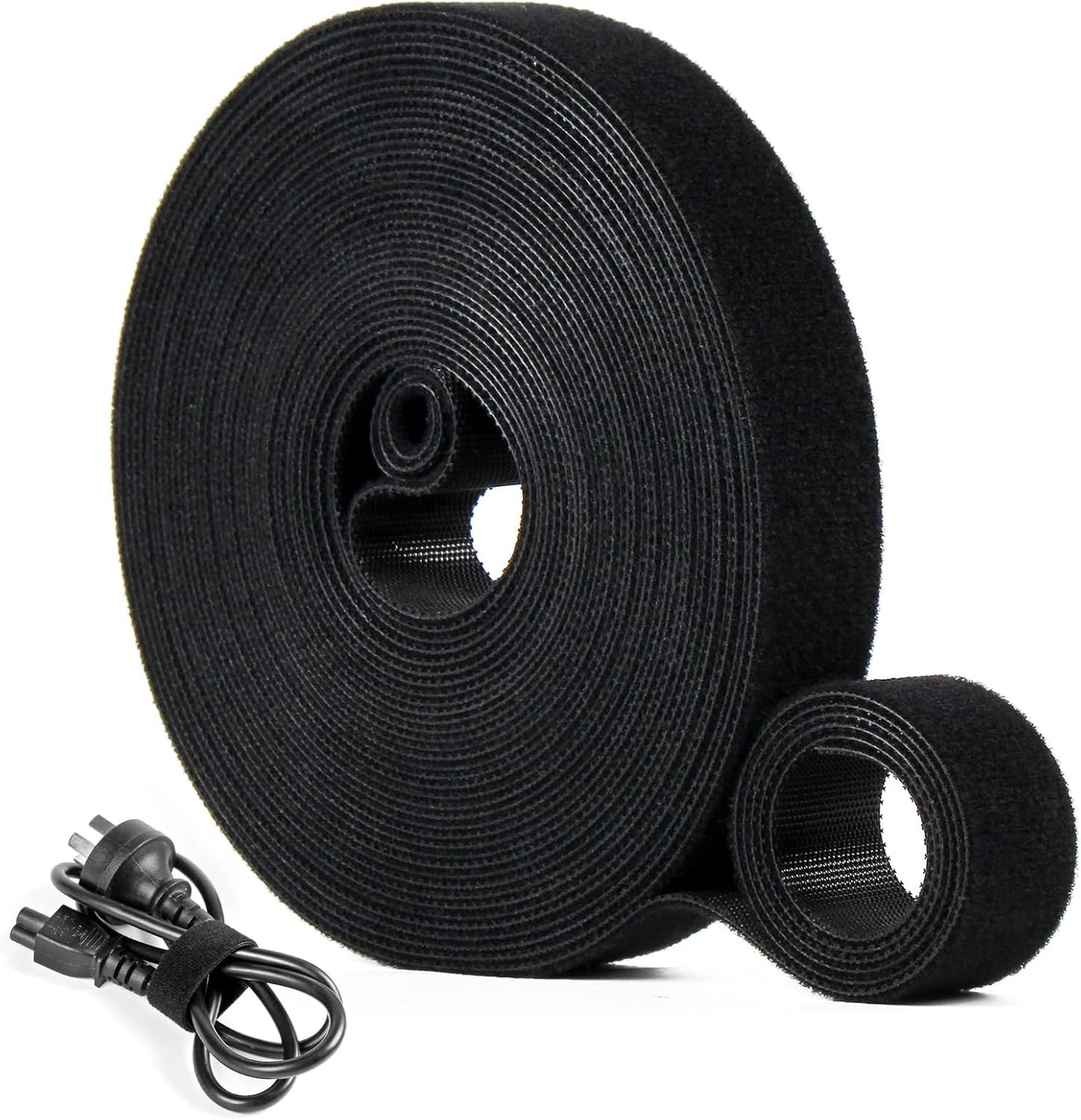 OneLeaf Fastening Cable Management Roll, 43ft x 3/4inch Cut to Length Straps, Reusable Multi-Purpose Cords Management, Double Sided Hook and Loop Cable Ties Roll (Black)