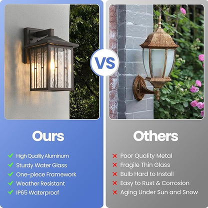 Outdoor Wall Light, Matte Brown Porch Light Fixtures, Waterproof Outside Wall Lantern, Anti-Rust Exterior Wall Mount Sconce with Water Glass for House Garage Patio