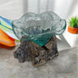 OMA Blown Glass Vase with Teak Base Hand Crafted Fluted Glass Planter Terrarium Fruit Bowl Tabletop Centerpiece for Home Decor and Unique Gift
