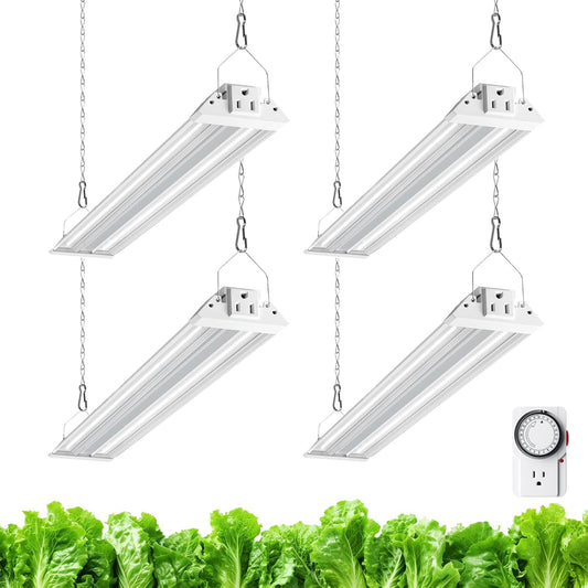 Barrina TX36 2FT Grow Light for Indoor Plants, 144W(4 x 36W, 800W Equivalent), High PPFD, 5000K Full Spectrum, Mechanical Timer, Hanging Grow Lights for Seedings, with On/Off Switch, Linkable, 4 Packs