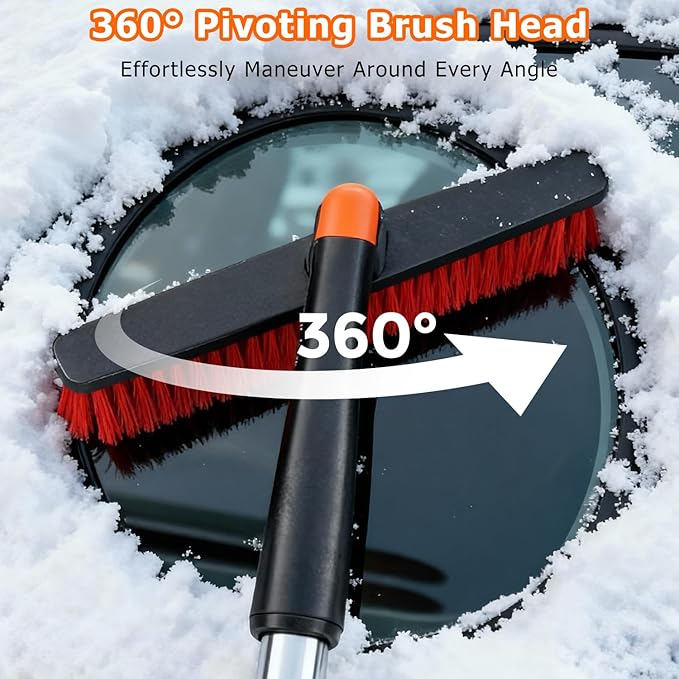 [2025 Upgrade Extendable Car Snow Brush and Ice Scraper [3-in-1] Clean Snow, Ice and Frost, 45''Adjustable Length with 360° Rotating Brush Head, Suitable for All Cars-Medium