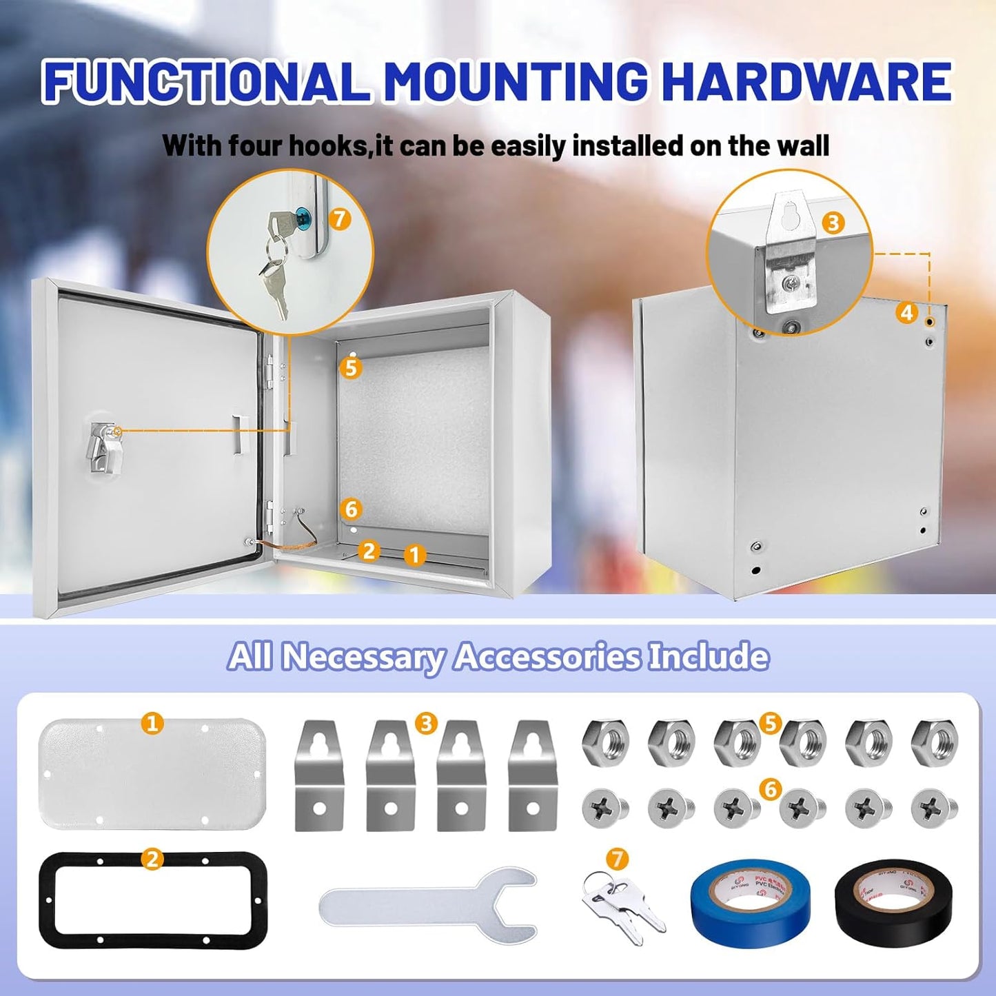 Outdoor Electrical Box 20 x 20 x 8''D NEMA 4X Enclosure Steel Box, Waterproof & Dustproof Outdoor/Indoor Lockable Electrical Junction Box, with Mounting Plate