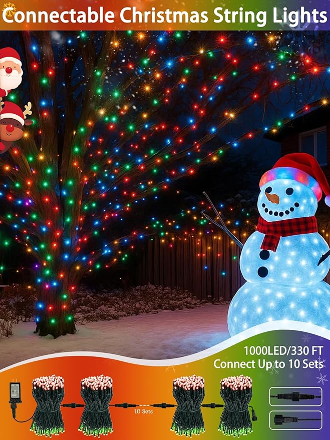 2 Pack Warm White to Multicolor Christmas Lights Indoor Outdoor, Super Bright 66FT 200 LED String Lights Waterproof, Twinkle Xmas Light with Timer for Bedroom Party Christmas Tree Decorations