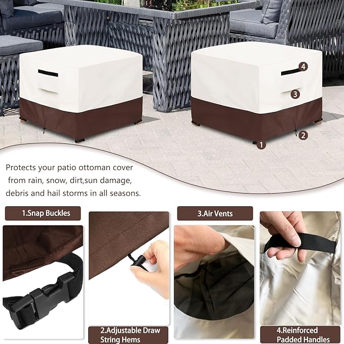 Patio Ottoman Cover,22W x 22D x 18H inch,Waterproof Square Patio Small Side Table Cover,Suitable for 3-Piece Outdoor Wicker Patio Bistro Set Side Table(Beige)