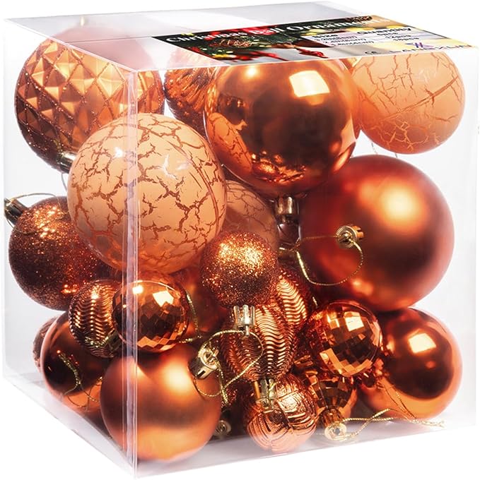 LANGXUN 36pcs Copper Orange Christmas Tree Decorations Balls, Bolas De Navidad, 2025 Christmas Decor, Indoor Outdoor Shatterproof Christmas Ornaments, Xmars Party Wedding Suppiles