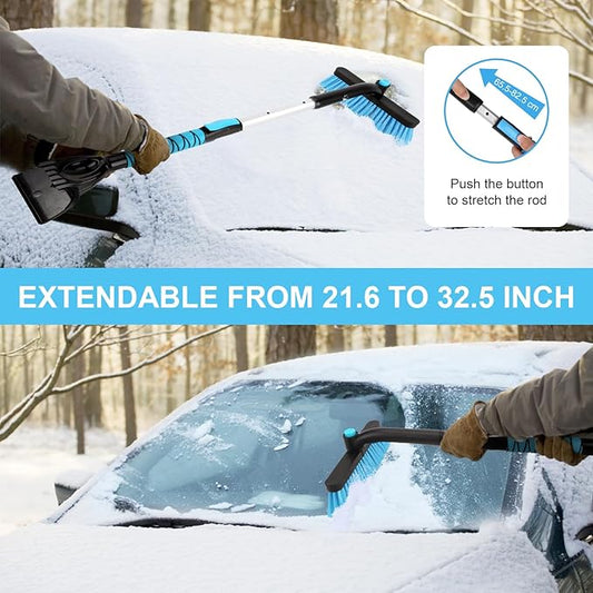 Yougfin 2 in 1 Extendable Snow Brush with Ice Scraper for Car Windshield, 33 Inch Car Window Scraper & Foam Snow Removal Brush for SUV, Heavy Duty Snow Cleaner for Truck Van, 360° Pivoting Head