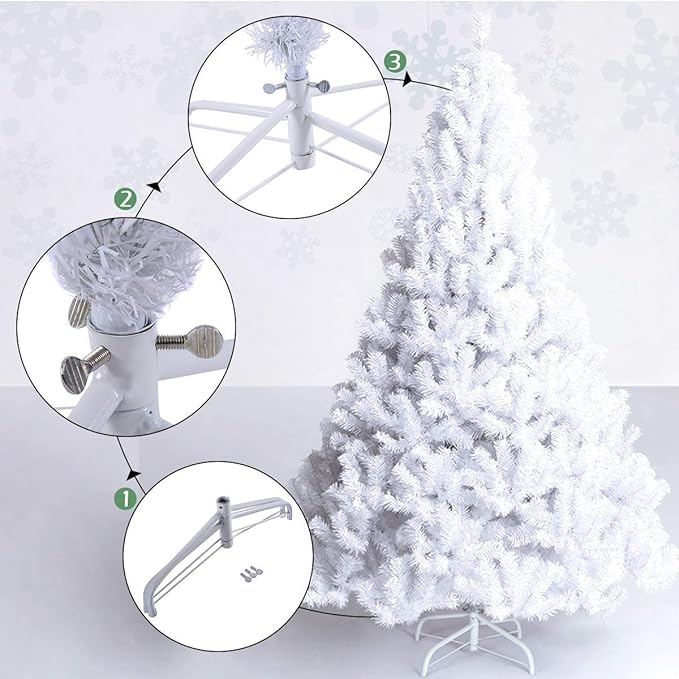 Happygrill 5FT White Christmas Tree Artificial Xmas Tree with Solid Metal Stand White Xmas Pine Tree for Indoor Outdoor Decoration