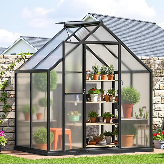 6×4FT Greenhouse for Outdoors, Walk in Green Houses for Outside and Winter Garden Planting, Enhanced Aluminum Mini Greenhouse Withstands Bad Weather to Protect Vegetable or Plants