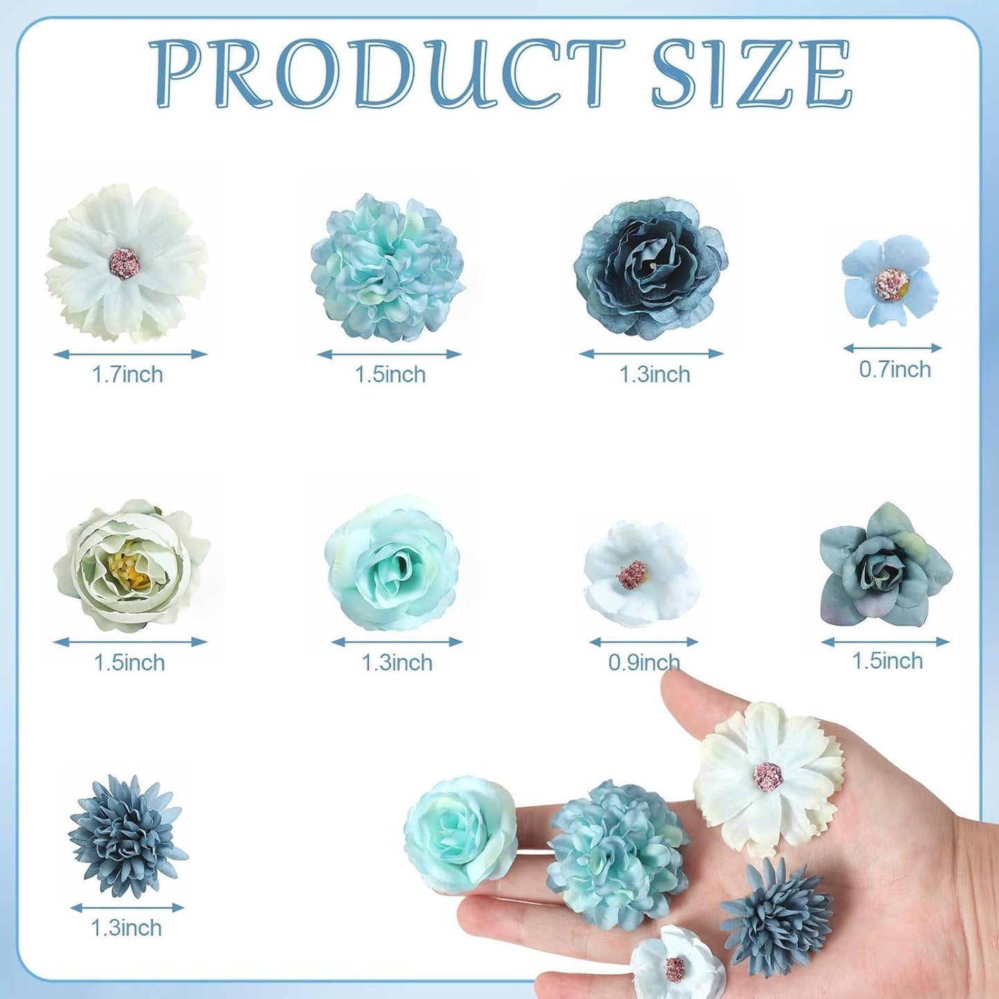 Faux Flower Heads Small Silk Artificial Flower DIY Fake Mini Flowers Rose Daisy Multicolor Flowers Craft Supplies for Wedding Party Wreath Graduation Season Party Home Decor (125, Blue)