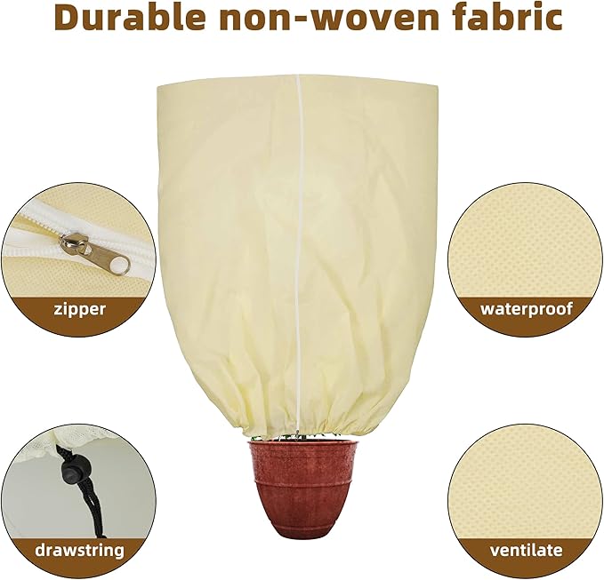 Plant Cover, Plant Protector, 4 Pack 39.3 * 31.8 inch Winter Frost Fabric Blanket, Two-Way with Drawstring for Outdoor Plants, Protects Against Cold Frost and Wind Damage.