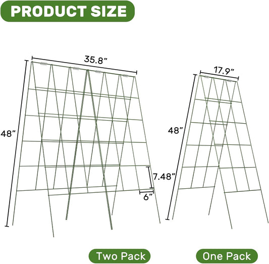 DOEWORKS Cucumber Trellis, 48" High Foldable A Frame Garden Trellis, 2 Pack, Plant Support for Climbing Cucumber, Beans, Tomatoes, Flowers, Green