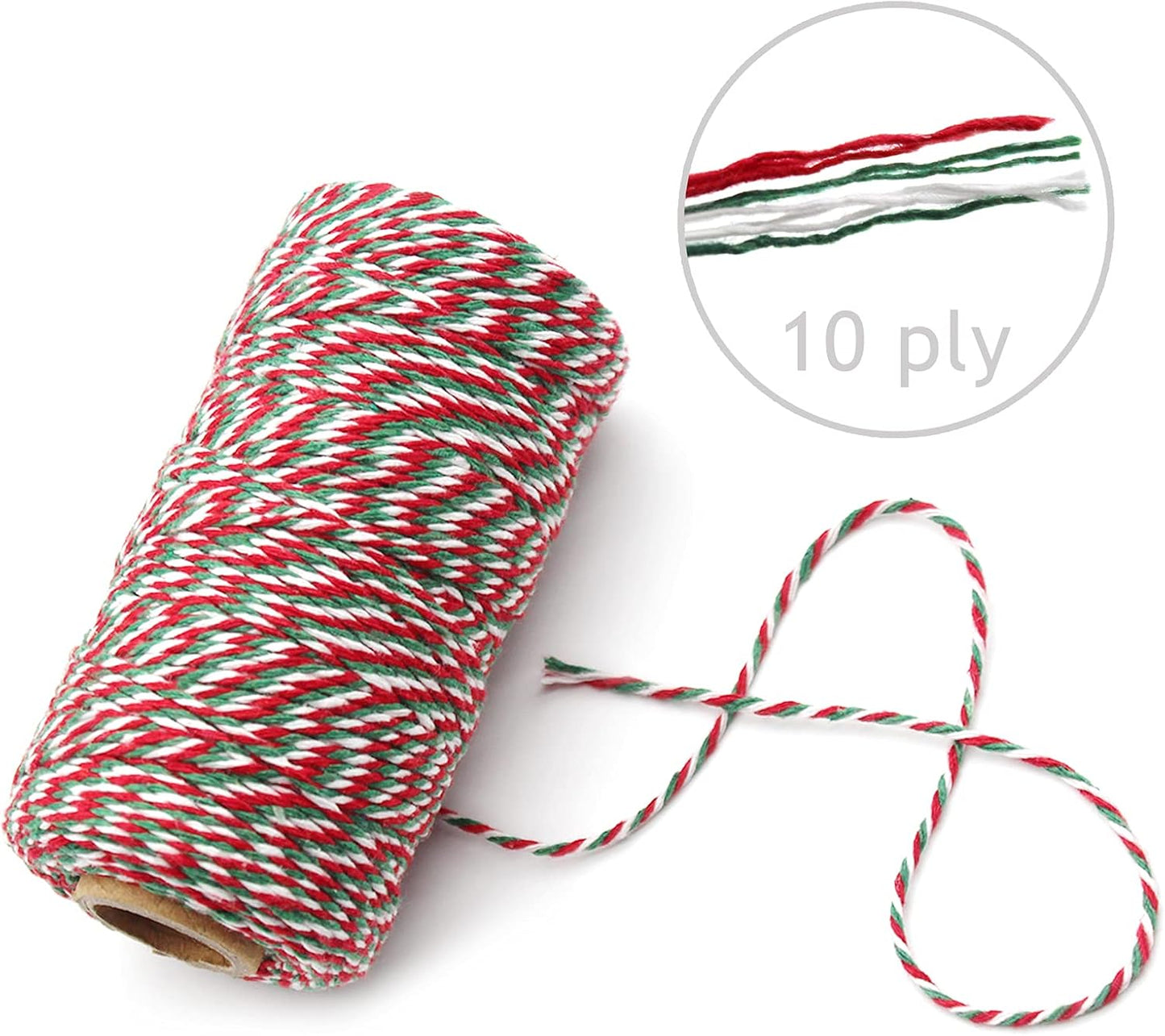 Anvin Natural Jute Twine - 984 Feet, 10 Ply, 2mm Thick, Green, Red, White (Pack of 3) - Bakers, Butcher, Baking, Arts & Crafts, Gardening