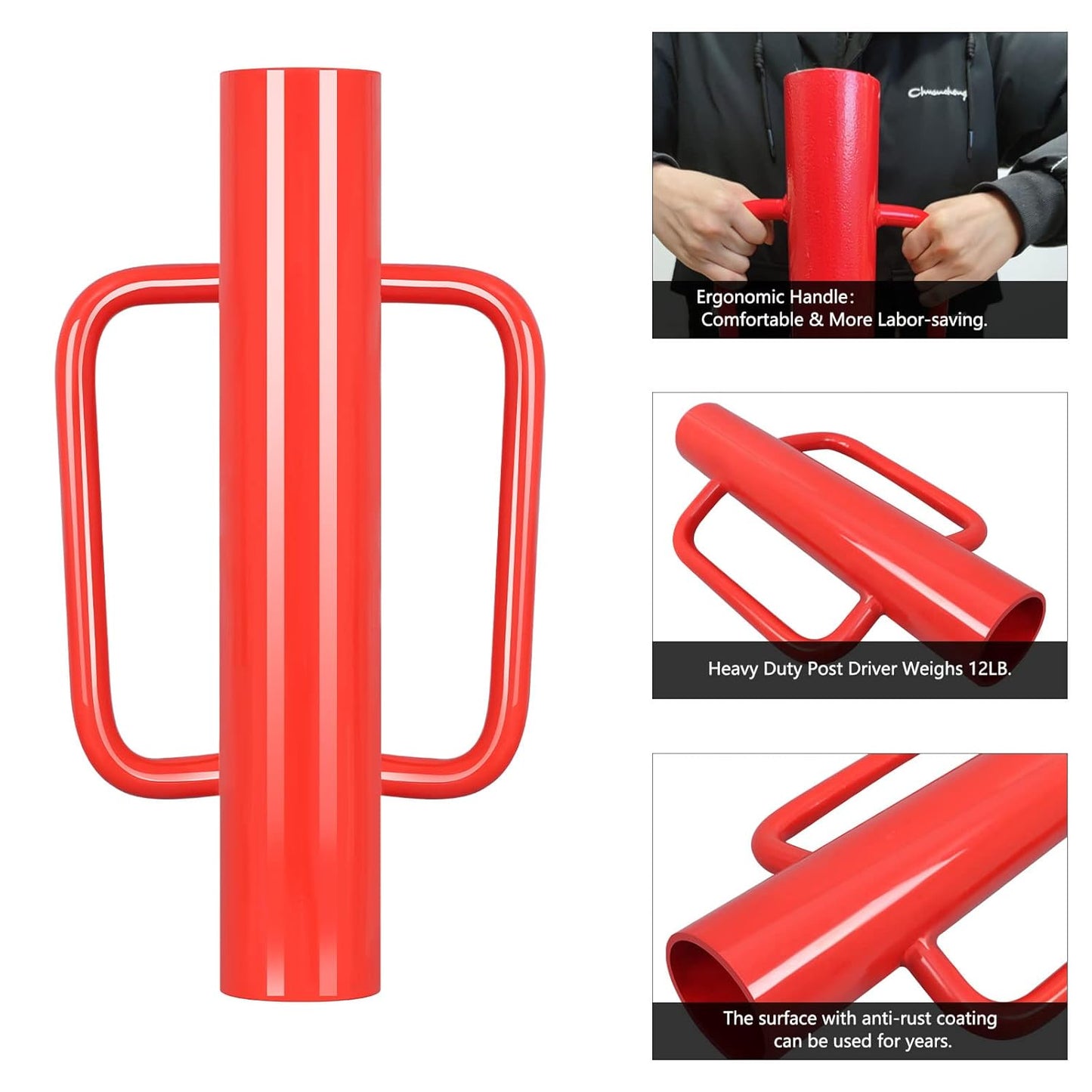 Gtongoko 18LB T Post Driver with Handles Heavy Duty Fence Post Driver Post Pounder for T-Posts，U Channel，Metal Post and Sign Post Pole Driver Tool,17 Inch Red