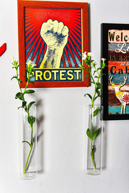 Kingbuy Wall-Mounted Plant Terrarium Propagation Station - 2 Cylinder Hanging Glass Tubes Planter for Hydroponic Plants, Indoor Wall Vases & Decorative Plant Holder Bathroom Office Living Room Decor