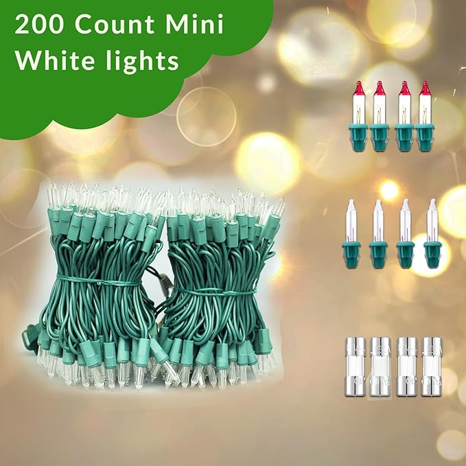 Clear Mini Green Wire Christmas Lights - 2X100 Count 53ft UL Listed Connectable String Lights for Indoor and Outdoor Use for Xmas Trees Wreath Holiday Garden Decorations (2, Clear)