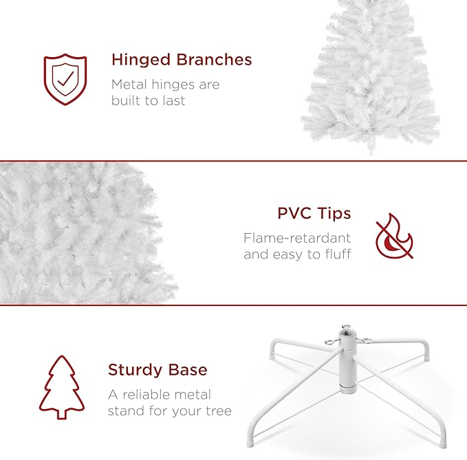 Best Choice Products Artificial Christmas Tree, 6ft Premium Pre-Lit Realistic Spruce Holiday Décor w/Dense Branches, Metal Base - White Spruce