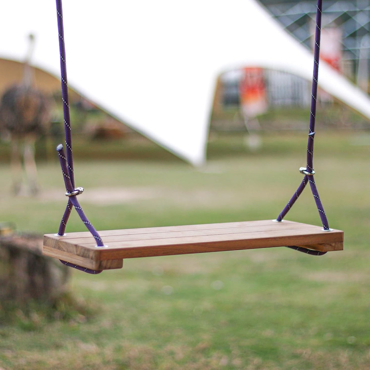 Teak Wood Swing 18.6"x7.6" - Outdoor Wooden Tree Swing Seat for Adults & Kids, Backyard Wood Swings with Height Adjustable Design