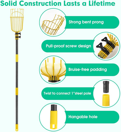 Fruit Picker Pole with Basket,8FT Long Heavy Duty Mango Picker Tool with Adjustable Fruits Picking Pole, Fruits Picking Grabber for Lemon,Apple,Almonds,Avocados