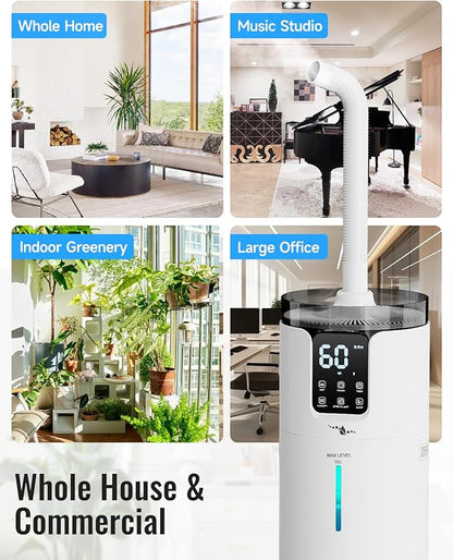 Humidifier large room 16L/4.2Gal - Lacidoll Whole house Humidifier for Home1500 sq.ft. Ultrasonic Cool Mist Humidifiers for Bedroom with Extension Tube & Aroma Box & Night light, White