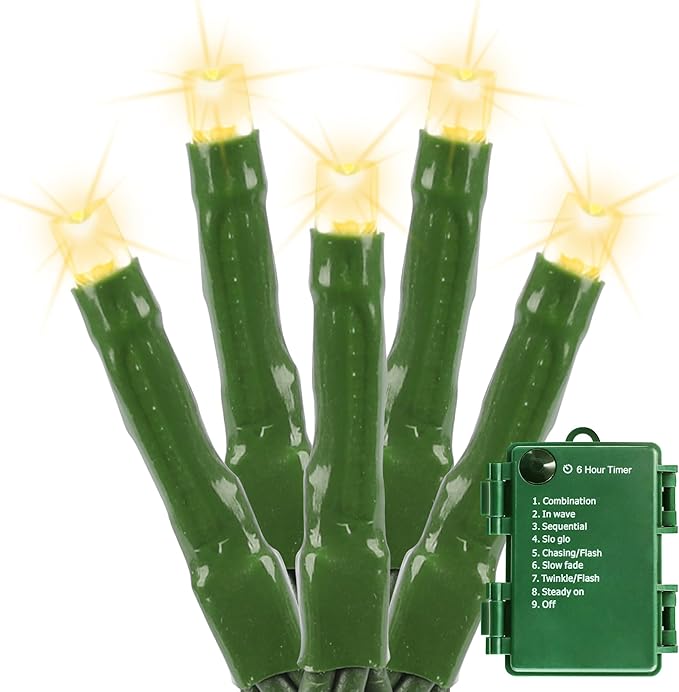 Battery Operated Christmas Lights 33FT 100 LED 8 Modes and Auto Timer for Indoor Outdoor Christmas Tree Wreath Home Party Warm White