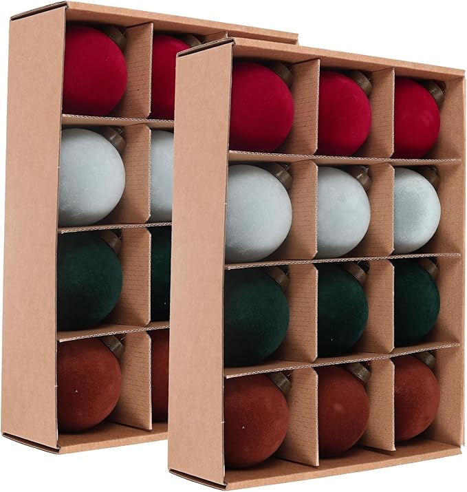24 Pcs Velvet Christmas Balls Bulk Shatterproof Plastic Christmas Tree Decorations for Decorative Hanging Baubles (24, Wine red、Haze Blue、Blackish Green、Brown, 3.15Inch)